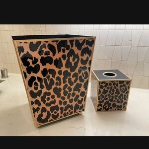 Leopard Print Wastebasket and Tissue Box Set